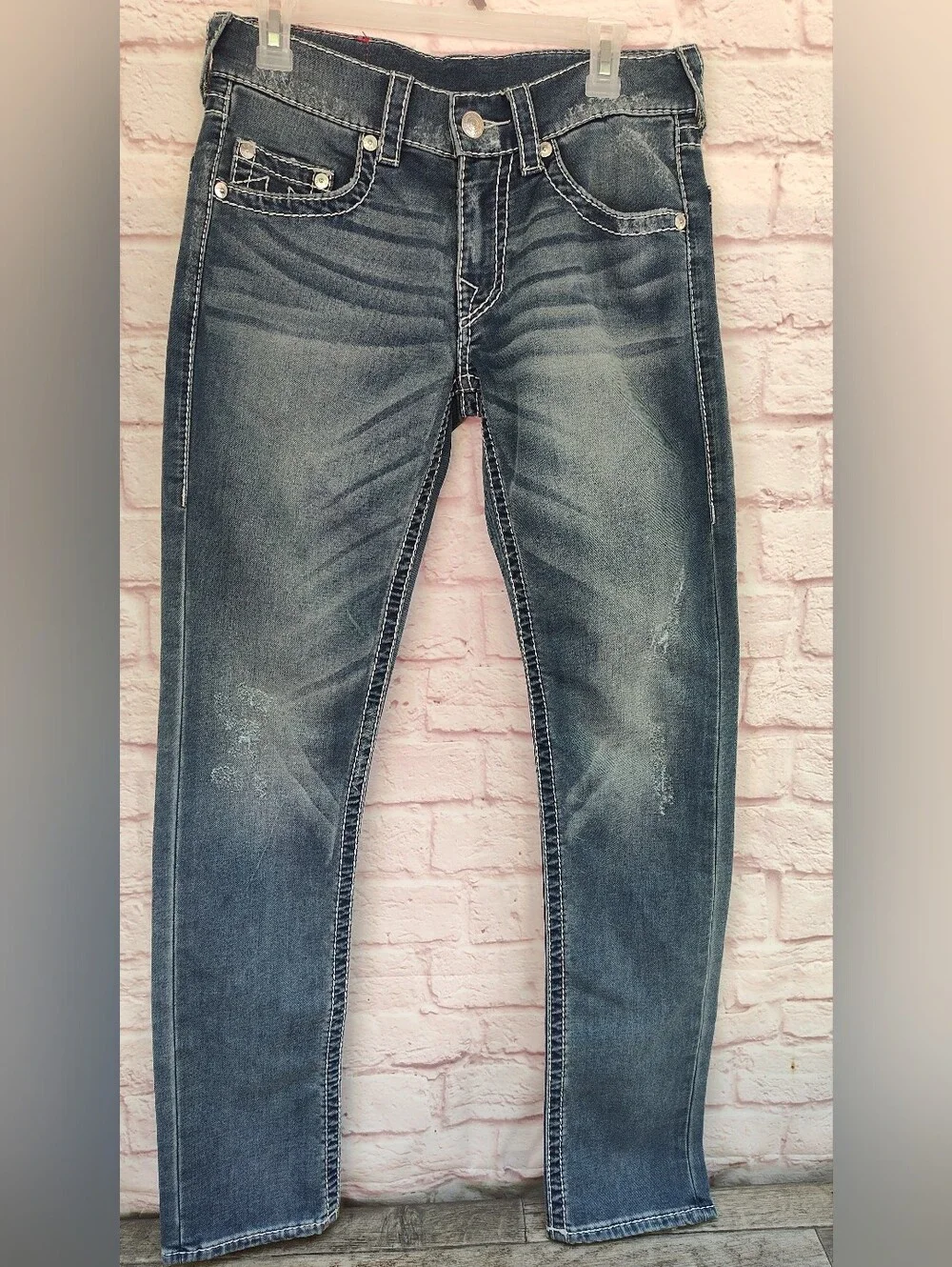 VINTAGE True Religion Slim Jeans Men Sz 29 White Stitched Denim Jeans Y2K